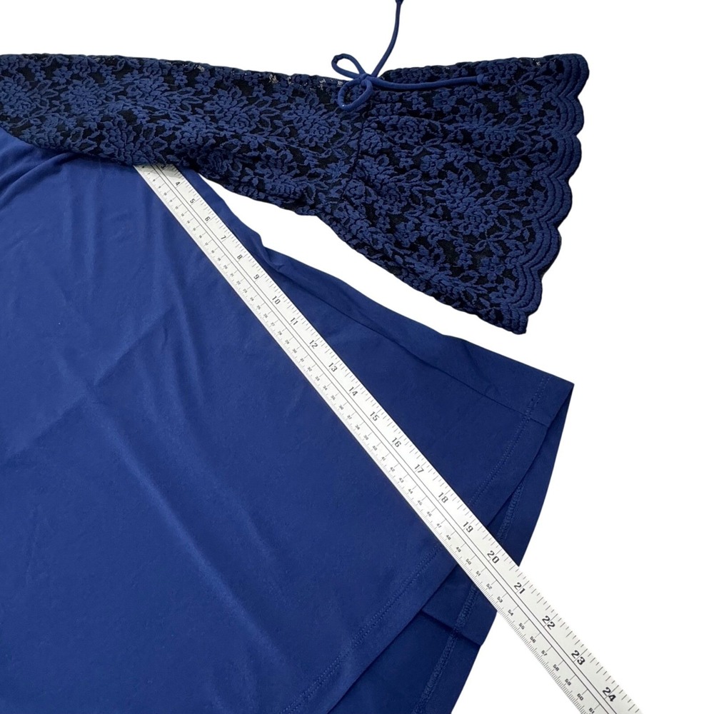 Susan Graver Lace Bell Sleeve Blouse Top V-Neck Flowy Boho Romantic Chic Blue XL - Picture 10 of 11